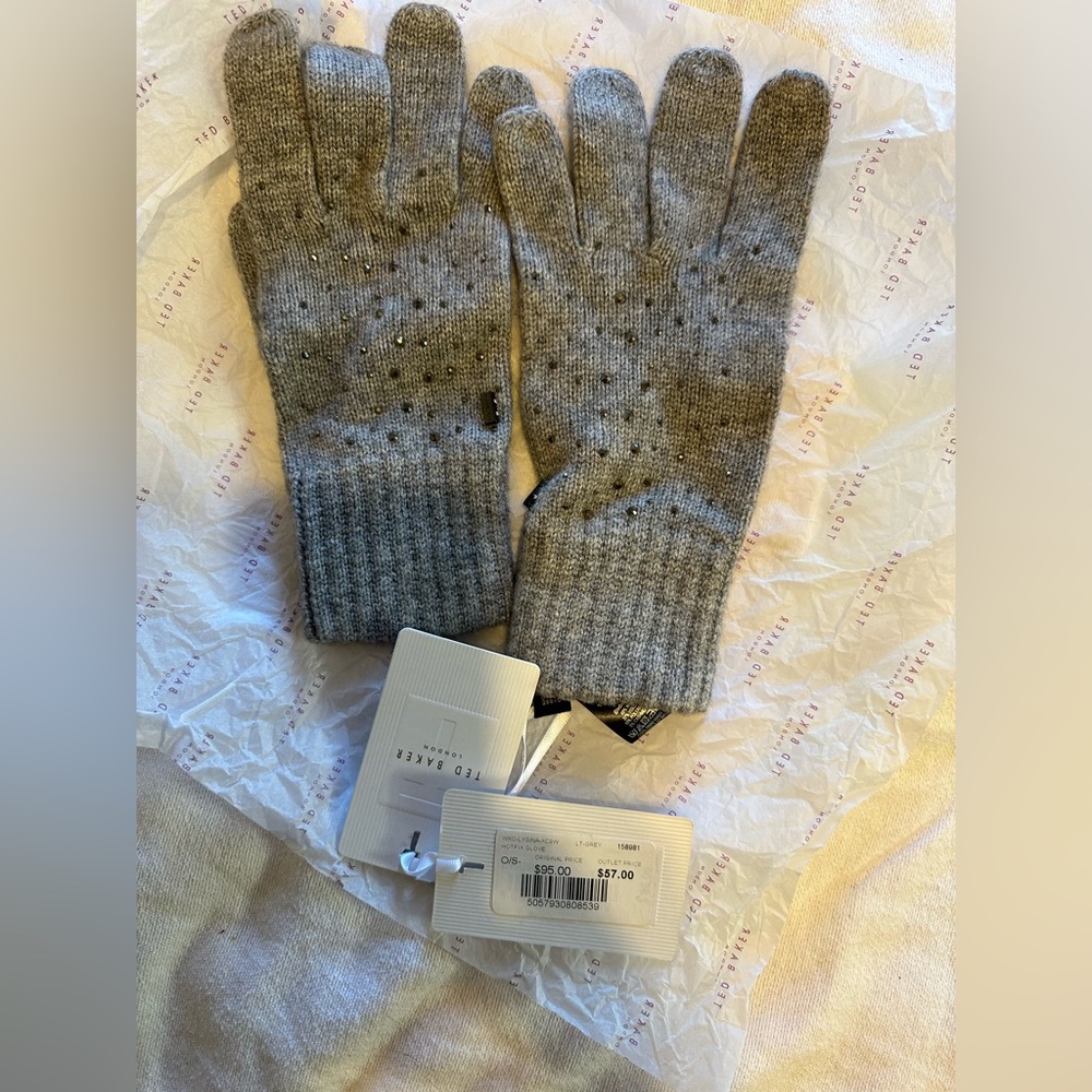 Ted Baker Grey Gloves with Crystals NWT